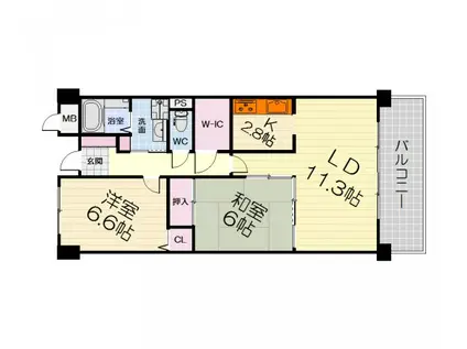 阪和線 信太山駅 徒歩11分 4階建 築22年(2LDK/2階)の間取り写真