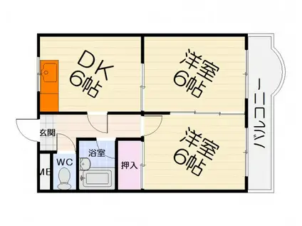 南海電鉄泉北線 深井駅 徒歩4分 3階建 築38年(2DK/1階)の間取り写真