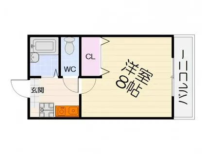 阪和線 和泉府中駅 徒歩9分 2階建 築30年(1K/2階)の間取り写真