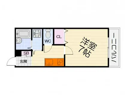 阪和線 和泉府中駅 徒歩5分 4階建 築25年(1K/4階)の間取り写真