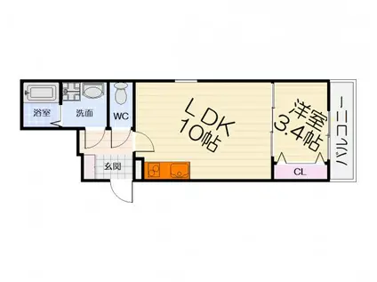 南海電鉄南海本線 石津川駅 徒歩6分 3階建 築4年(1LDK/2階)の間取り写真