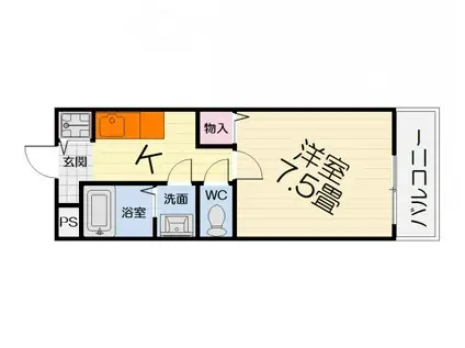 阪和線 和泉府中駅 徒歩17分 2階建 築25年(1K/1階)の間取り写真