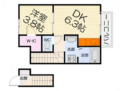 阪和線 信太山駅 徒歩6分 2階建 築22年(1DK/2階)の間取り写真