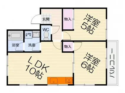 阪和線 和泉府中駅 徒歩7分 2階建 築30年(2LDK/2階)の間取り写真