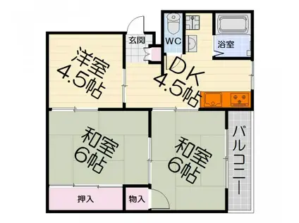 南海電鉄南海本線 松ノ浜駅 徒歩11分 4階建 築53年(3DK/2階)の間取り写真