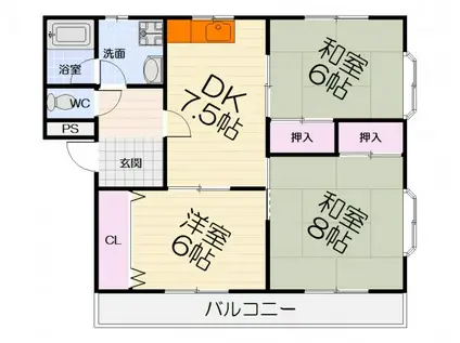 南海電鉄泉北線 深井駅 徒歩5分 4階建 築38年(3DK/1階)の間取り写真