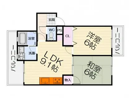 南海電鉄南海本線 諏訪ノ森駅 徒歩1分 3階建 築8年(2DK/3階)の間取り写真