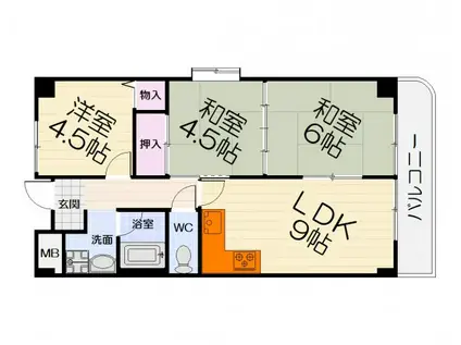 阪和線 北信太駅 徒歩15分 3階建 築38年(3LDK/3階)の間取り写真