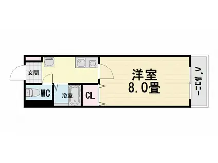 阪和線 鳳駅 徒歩8分 5階建 築22年(1K/3階)の間取り写真