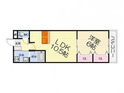 阪和線 和泉府中駅 徒歩2分 2階建 築19年(1LDK/2階)の間取り写真