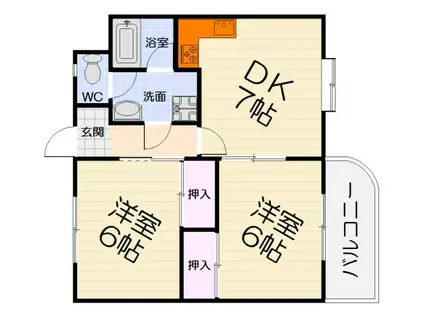 GREEN鳳(2DK/1階)の間取り写真