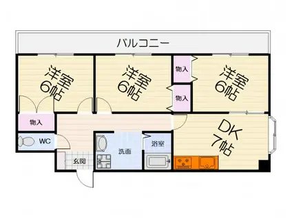 阪和線 和泉府中駅 徒歩13分 6階建 築35年(3DK/2階)の間取り写真