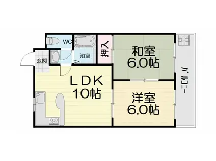 南海電鉄高師浜支線 高師浜駅 徒歩1分 3階建 築30年(2LDK/3階)の間取り写真
