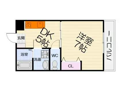 南海電鉄南海本線 諏訪ノ森駅 徒歩5分 3階建 築4年(1DK/3階)の間取り写真