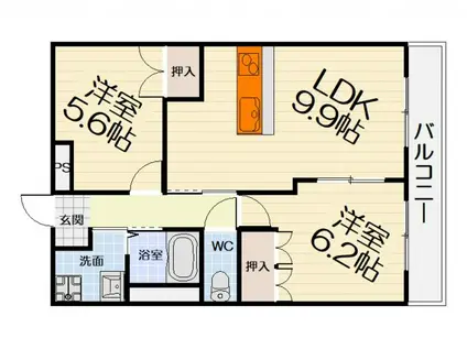 南海電鉄泉北線 深井駅 徒歩35分 2階建 築15年(2LDK/1階)の間取り写真