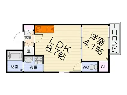 阪和線 津久野駅 徒歩3分 3階建 築2年(1LDK/3階)の間取り写真