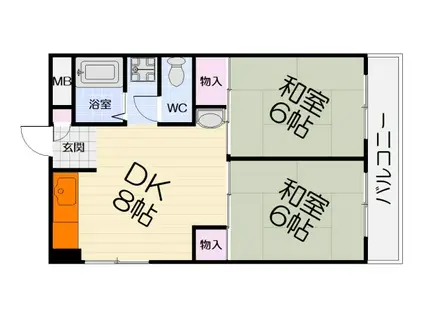 南海電鉄南海本線 高石駅 徒歩2分 4階建 築37年(2DK/3階)の間取り写真