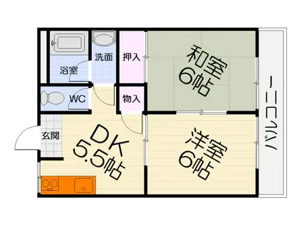 南海電鉄南海本線 泉大津駅 徒歩14分 3階建 築33年(2DK/2階)の間取り写真