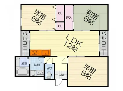 南海電鉄南海本線 羽衣駅 徒歩12分 2階建 築49年(3LDK/2階)の間取り写真
