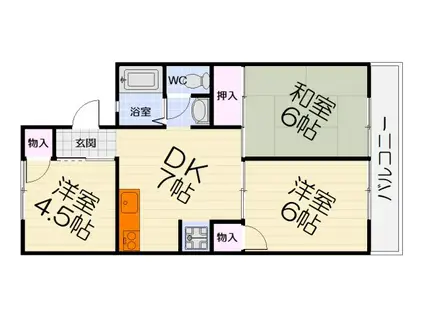 阪和線 和泉府中駅 徒歩14分 2階建 築40年(3DK/2階)の間取り写真