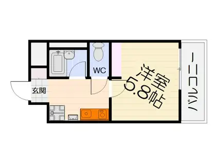阪和線 鳳駅 徒歩10分 5階建 築35年(1K/4階)の間取り写真