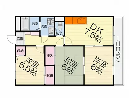南海電鉄泉北線 深井駅 徒歩16分 3階建 築33年(3DK/3階)の間取り写真