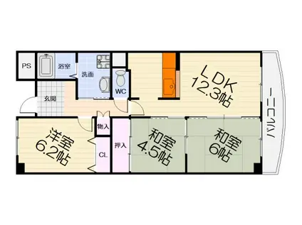 阪和線 北信太駅 徒歩10分 4階建 築30年(3LDK/4階)の間取り写真