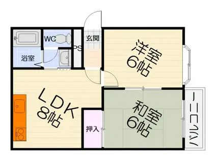 阪和線 鳳駅 徒歩11分 3階建 築37年(2LDK/2階)の間取り写真