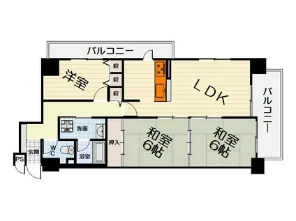 南海電鉄南海本線 諏訪ノ森駅 徒歩6分 8階建 築39年(3LDK/4階)の間取り写真