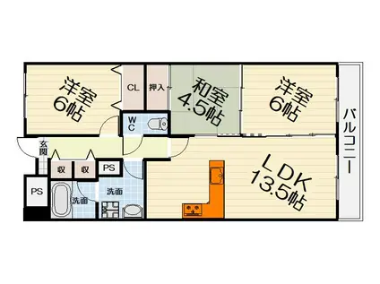 南海電鉄南海本線 羽衣駅 徒歩5分 4階建 築29年(3LDK/1階)の間取り写真