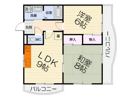 阪和線 富木駅 徒歩21分 3階建 築31年(2LDK/3階)の間取り写真