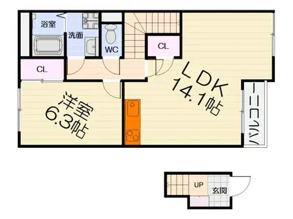 南海電鉄泉北線 深井駅 徒歩11分 2階建 築19年(1LDK/2階)の間取り写真