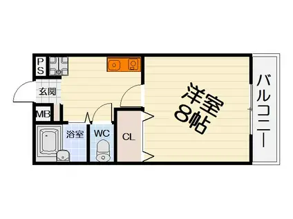阪和線 鳳駅 徒歩2分 2階建 築27年(1K/2階)の間取り写真