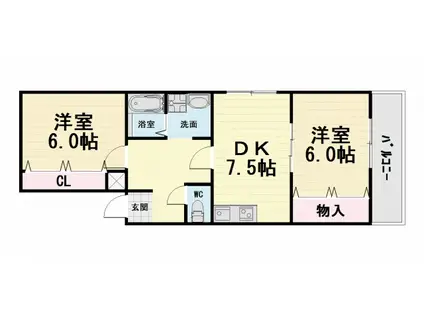 南海電鉄南海本線 諏訪ノ森駅 徒歩6分 4階建 築27年(2DK/2階)の間取り写真