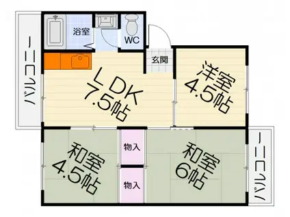 南海電鉄南海本線 高石駅 徒歩6分 4階建 築46年(3DK/1階)の間取り写真