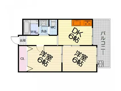 阪和線 鳳駅 徒歩15分 4階建 築51年(2LDK/1階)の間取り写真