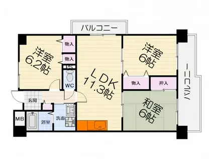 阪和線 津久野駅 徒歩7分 7階建 築30年(3LDK/3階)の間取り写真