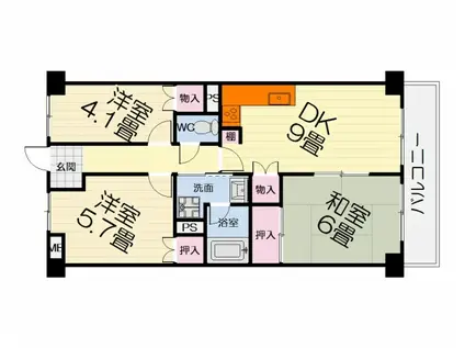 南海電鉄南海本線 羽衣駅 徒歩7分 3階建 築37年(3LDK/3階)の間取り写真