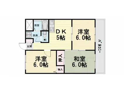 阪和線 鳳駅 徒歩7分 3階建 築33年(3DK/1階)の間取り写真