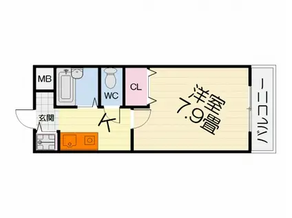 ルーチェ2番館(1K/2階)の間取り写真