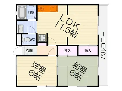 南海電鉄南海本線 北助松駅 徒歩4分 3階建 築36年(2LDK/1階)の間取り写真