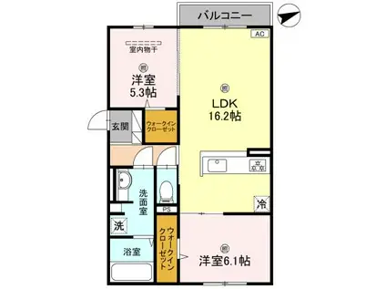 阪和線 鳳駅 徒歩5分 2階建 築1年(2LDK/1階)の間取り写真