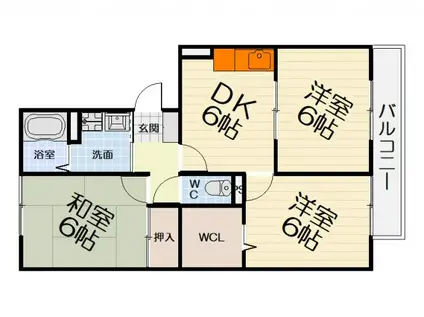 南海電鉄南海本線 北助松駅 徒歩8分 3階建 築27年(3DK/3階)の間取り写真