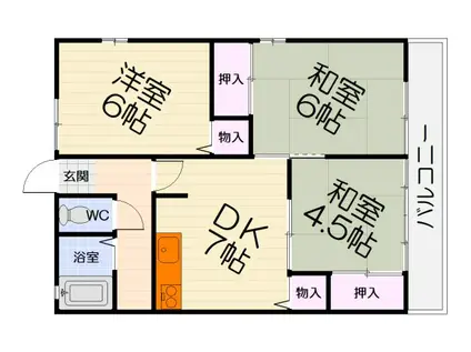 阪和線 和泉府中駅 徒歩25分 2階建 築34年(3DK/1階)の間取り写真