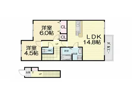 阪和線 富木駅 徒歩12分 2階建 築16年(2LDK/2階)の間取り写真