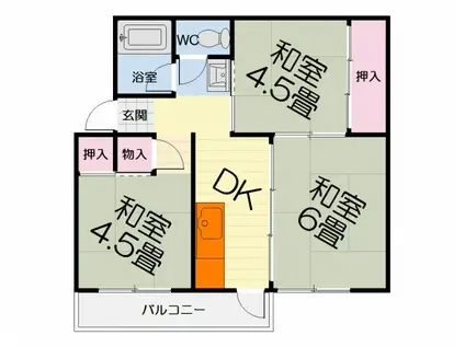 南海電鉄南海本線 浜寺公園駅 徒歩7分 4階建 築51年(3DK/2階)の間取り写真