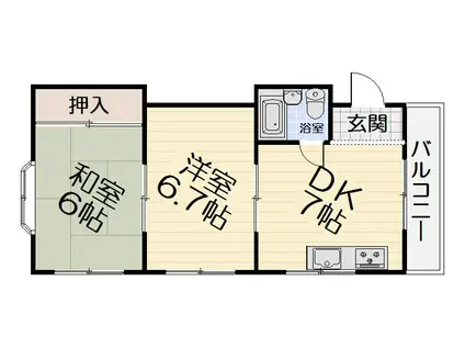 南海電鉄南海本線 高石駅 徒歩5分 3階建 築39年(2DK/3階)の間取り写真