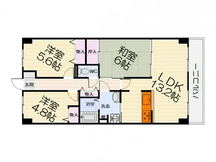 南海電鉄南海本線 泉大津駅 徒歩3分 11階建 築31年(3LDK/3階)の間取り写真