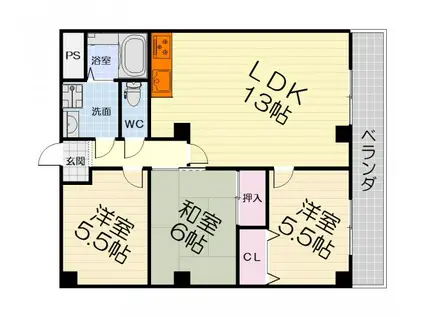 南海電鉄泉北線 深井駅 徒歩6分 5階建 築39年(3LDK/2階)の間取り写真