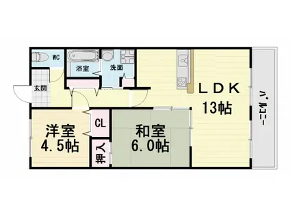 南海電鉄南海本線 石津川駅 徒歩2分 7階建 築31年(2LDK/6階)の間取り写真